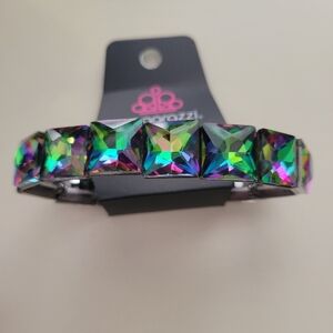 Paparazzi Iridescent Square-Stud Bracelet - Green/Purple Multi